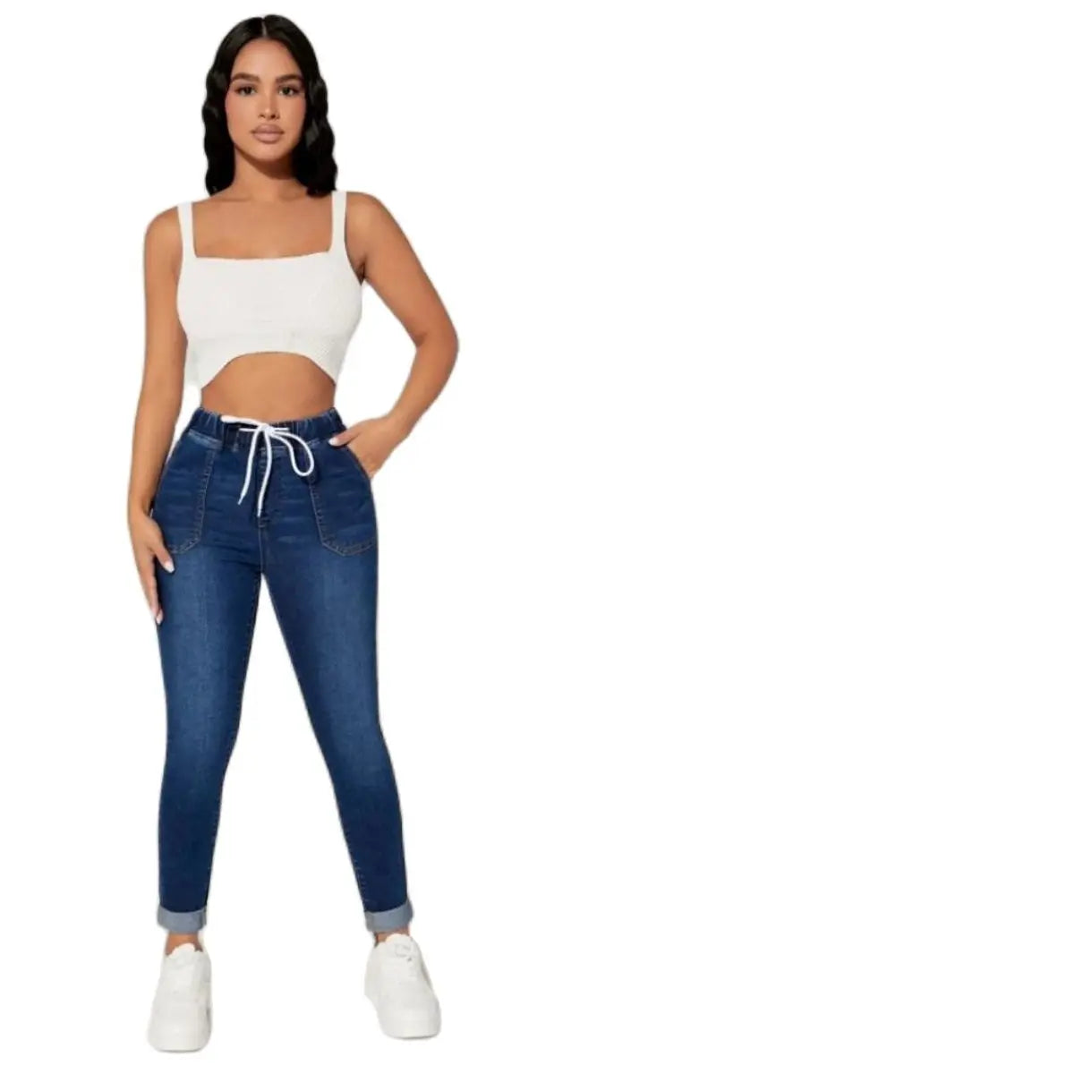 Women's Elastic Waist Ankle-Length Skinny Jeans