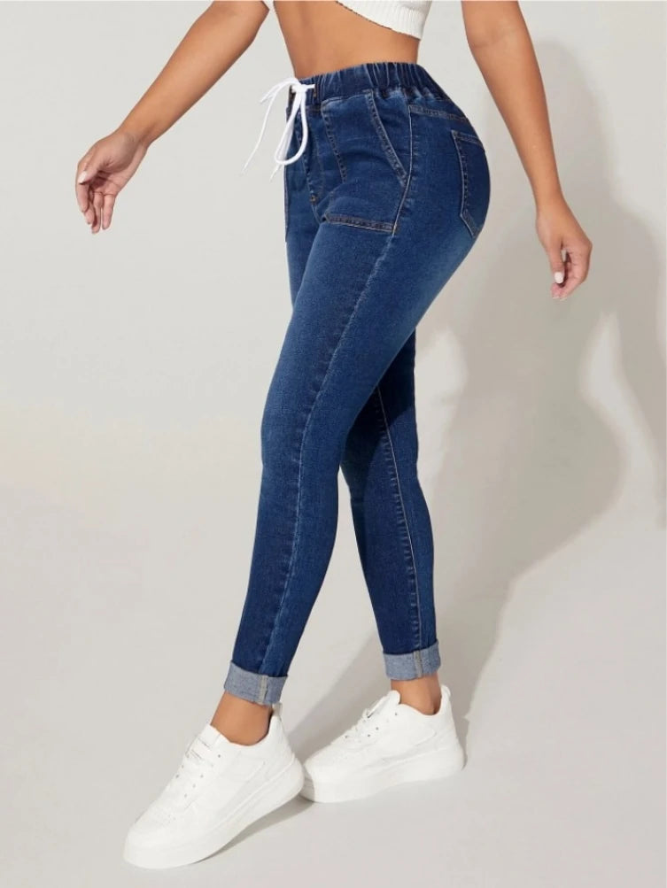 Women's Elastic Waist Ankle-Length Skinny Jeans