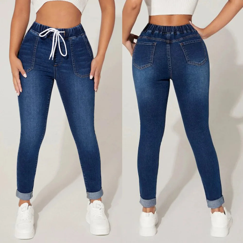 Women's Elastic Waist Ankle-Length Skinny Jeans