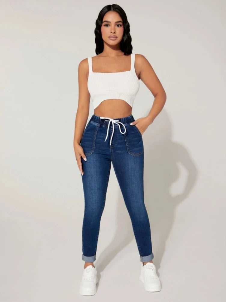 Women's Elastic Waist Ankle-Length Skinny Jeans