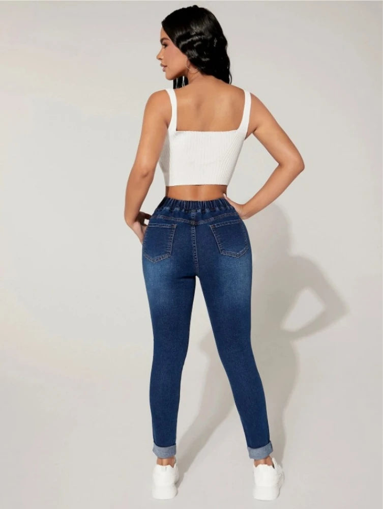 Women's Elastic Waist Ankle-Length Skinny Jeans