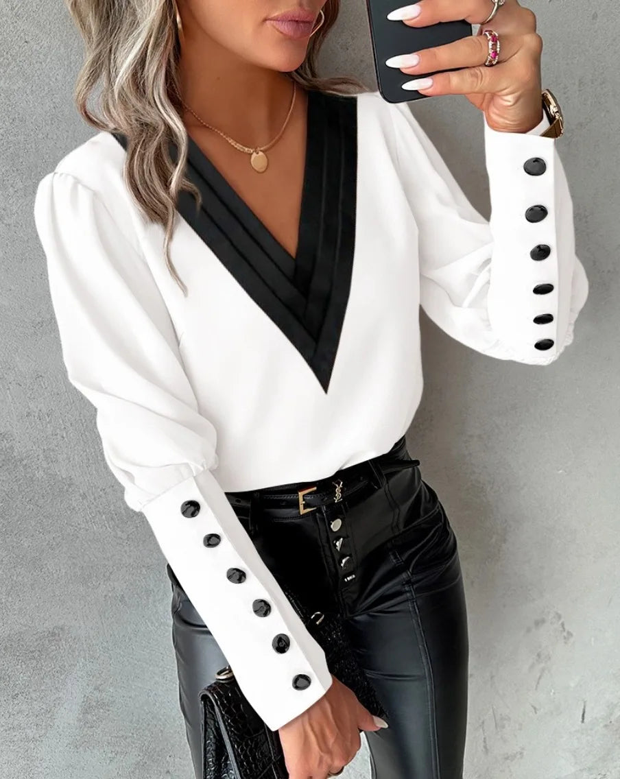 Puff Sleeve Patchwork Blouse