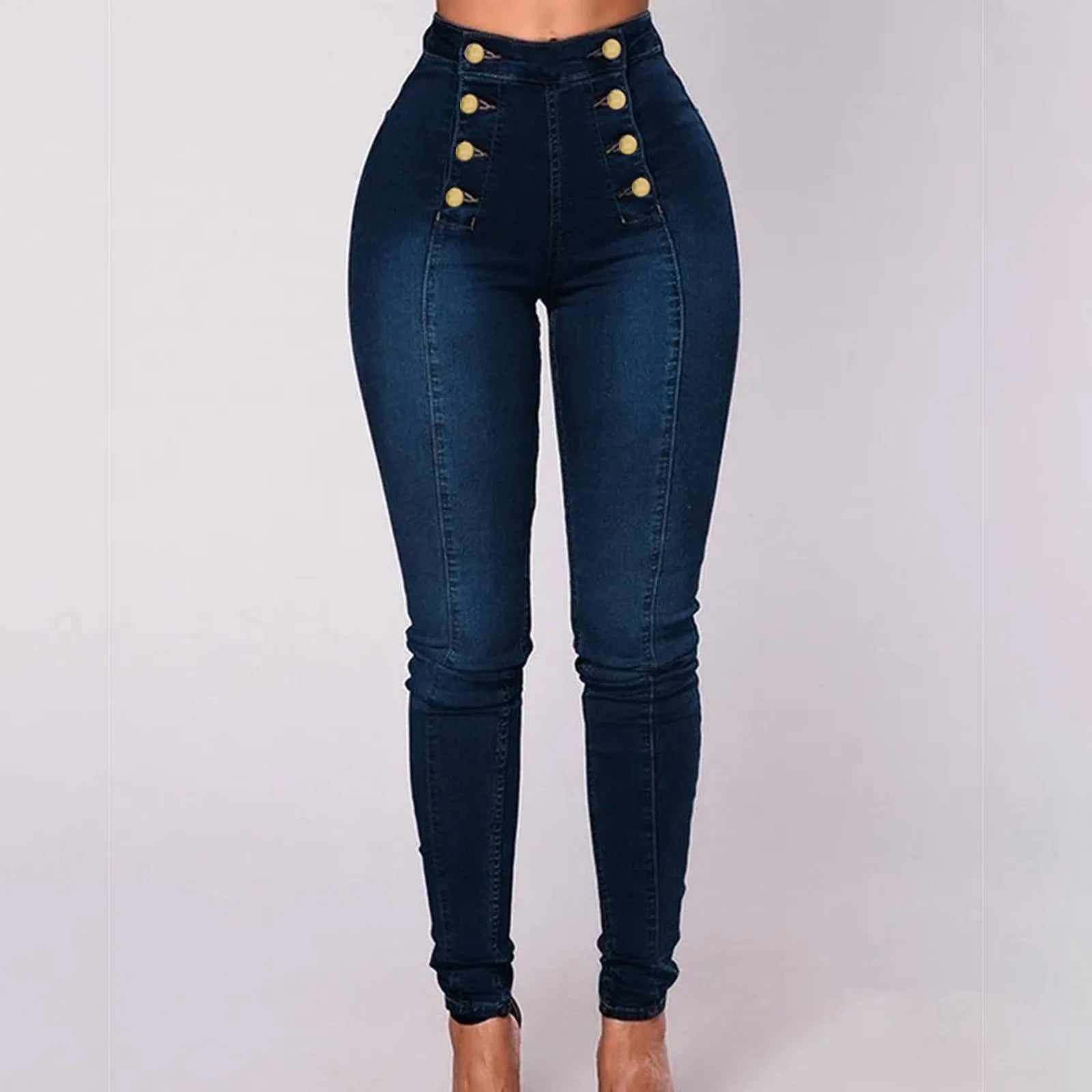 Women's High Waist Double-Breasted Multi-Button Skinny Jeans