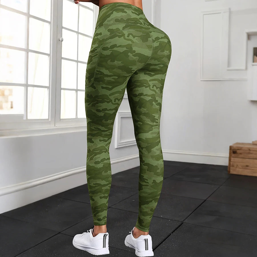 Women's Camouflage High-Waist Leggings with Pockets