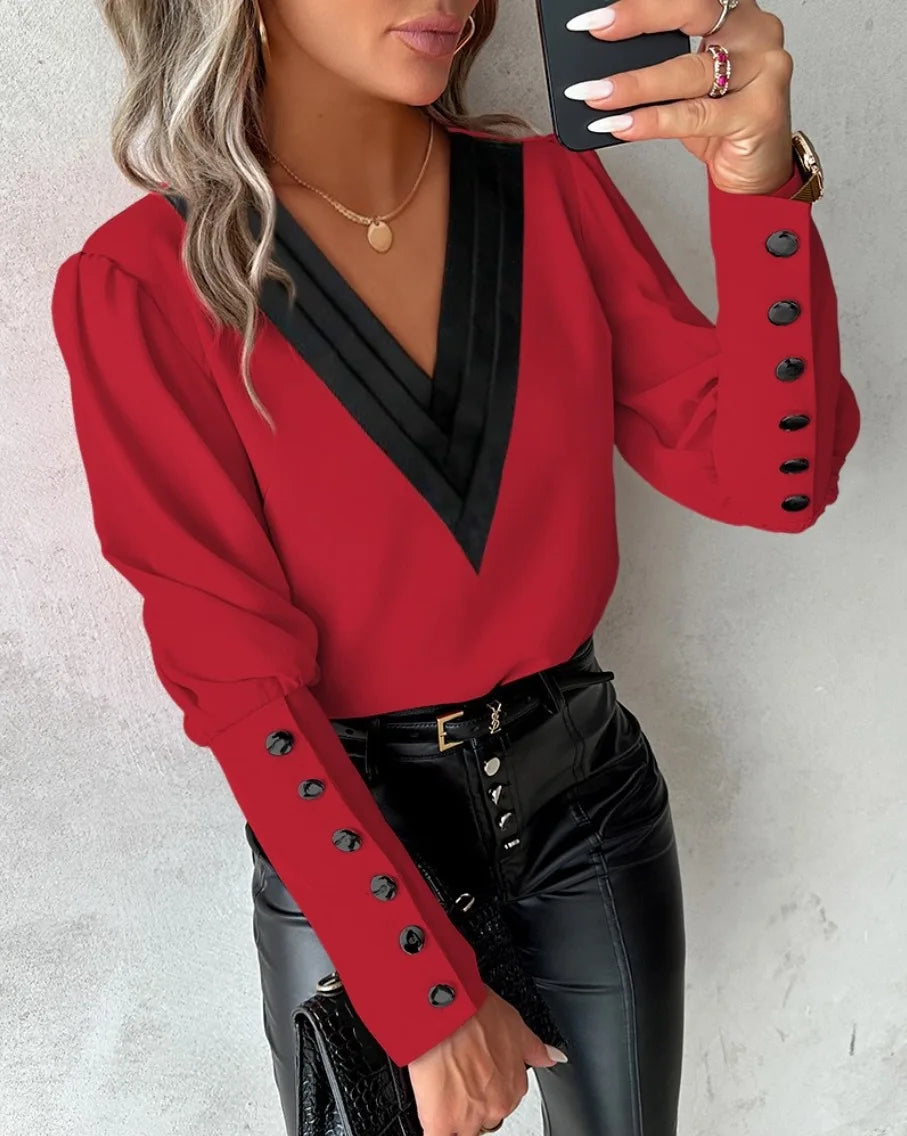 Puff Sleeve Patchwork Blouse
