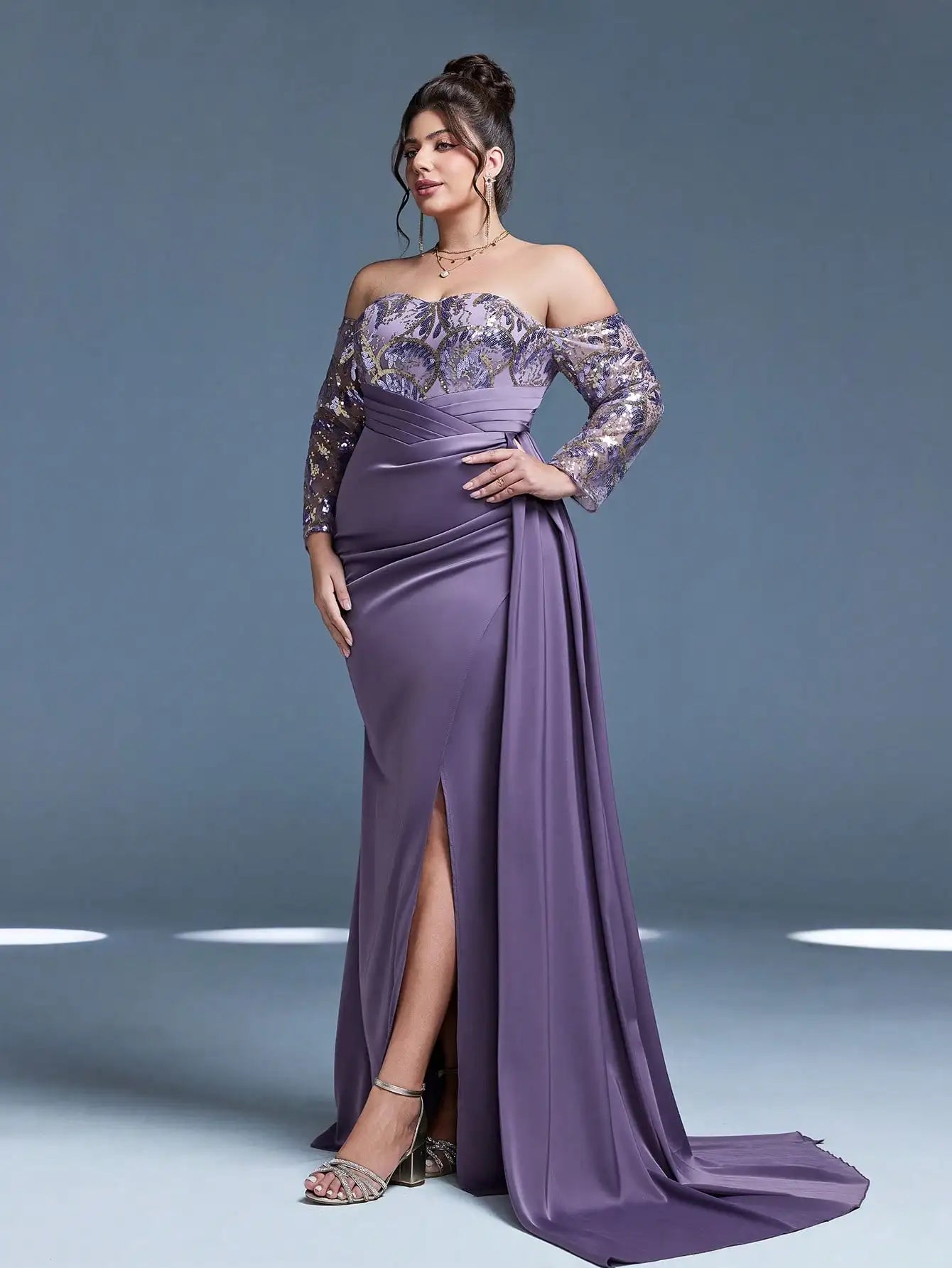 Women's Off-Shoulder Sequin Mermaid Evening Gown