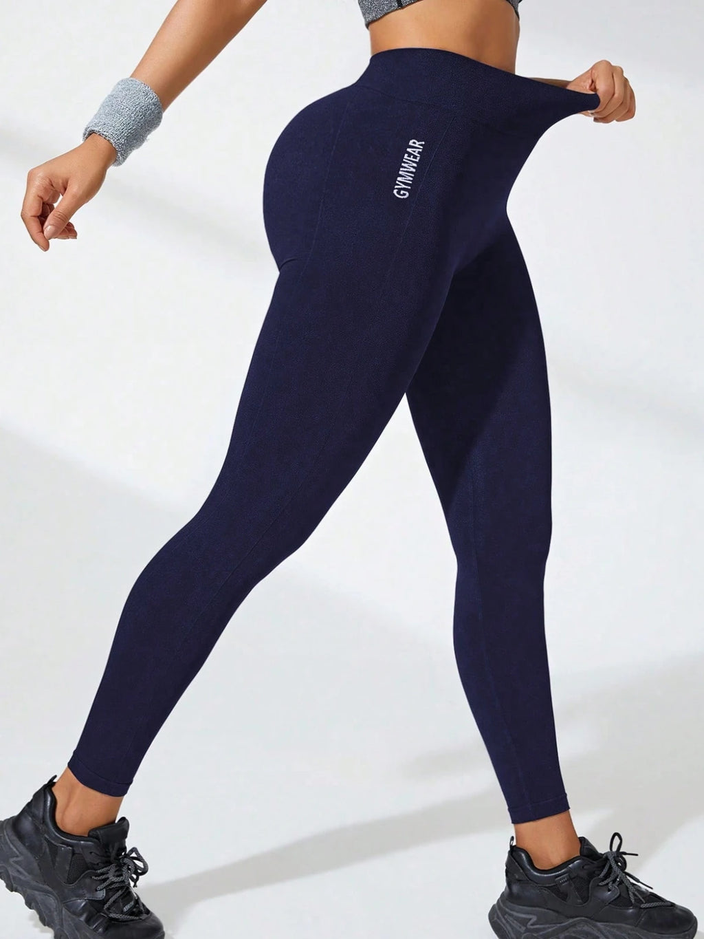 Women's High-Waist Seamless Gym Leggings with Letter Detail