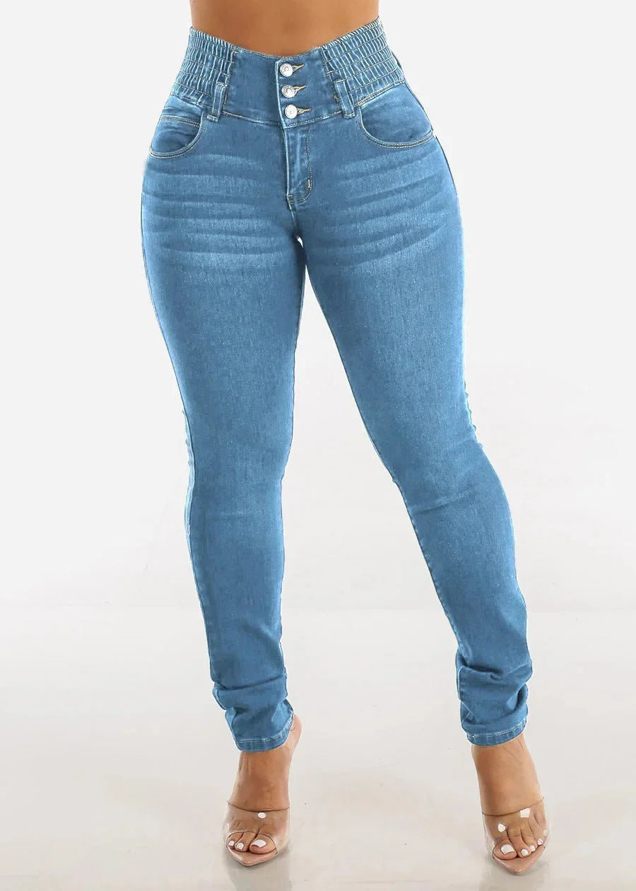 High Waist Elastic Slim Jeans