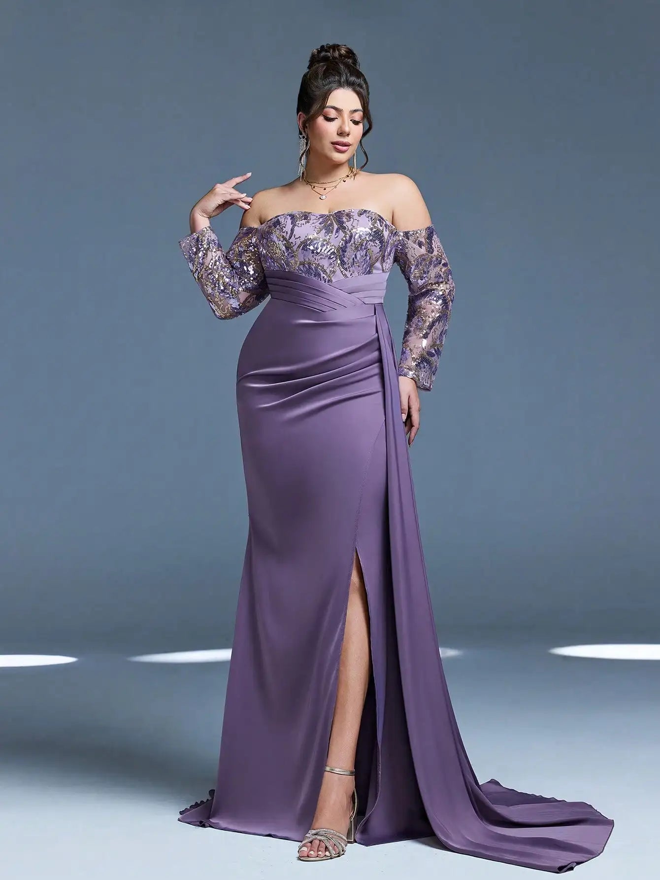 Women's Off-Shoulder Sequin Mermaid Evening Gown
