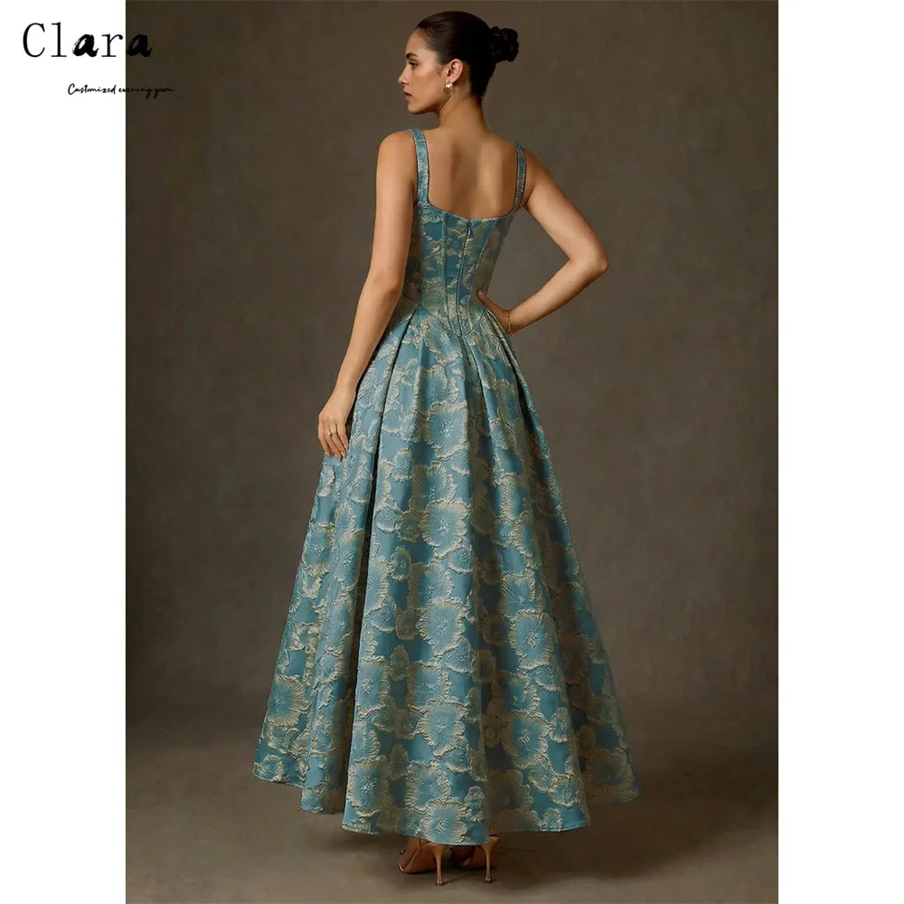 Clara A-Line Evening Dress — Square Collar, Ankle Length