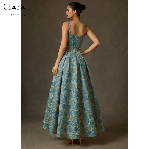 Clara A-Line Evening Dress — Square Collar, Ankle Length