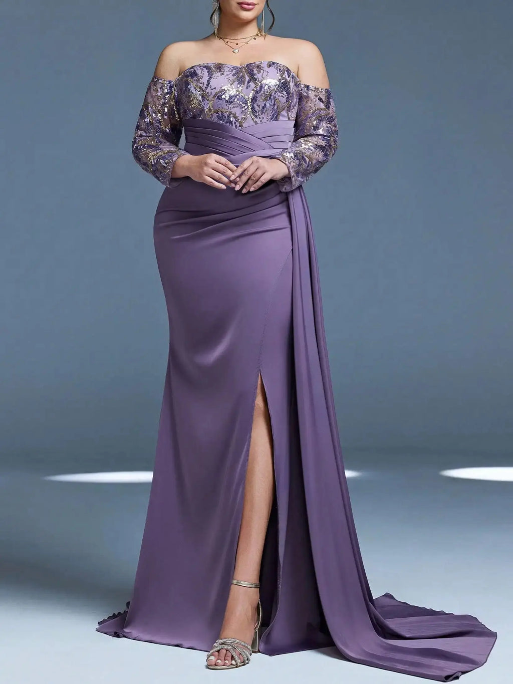 Women's Off-Shoulder Sequin Mermaid Evening Gown