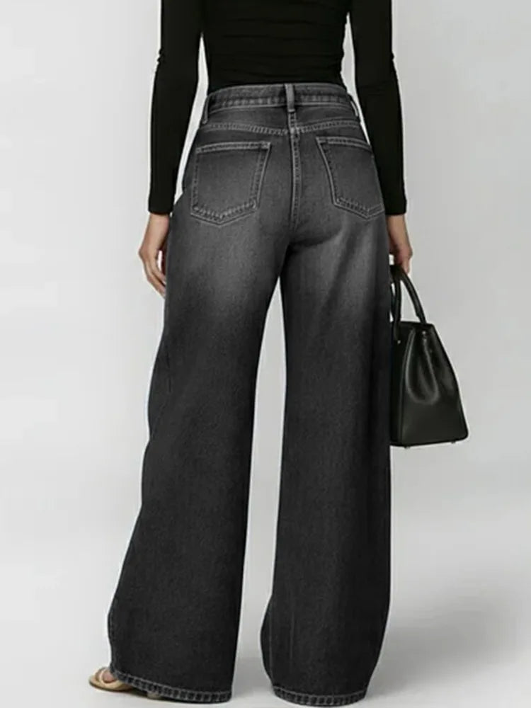 Women's High Waist Metal Grommet Wide Leg Jeans