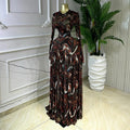 Printed Pleated A-Line Evening Gown