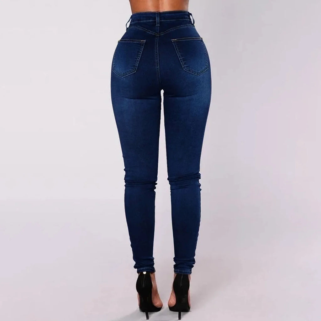 Women's High Waist Double-Breasted Multi-Button Skinny Jeans