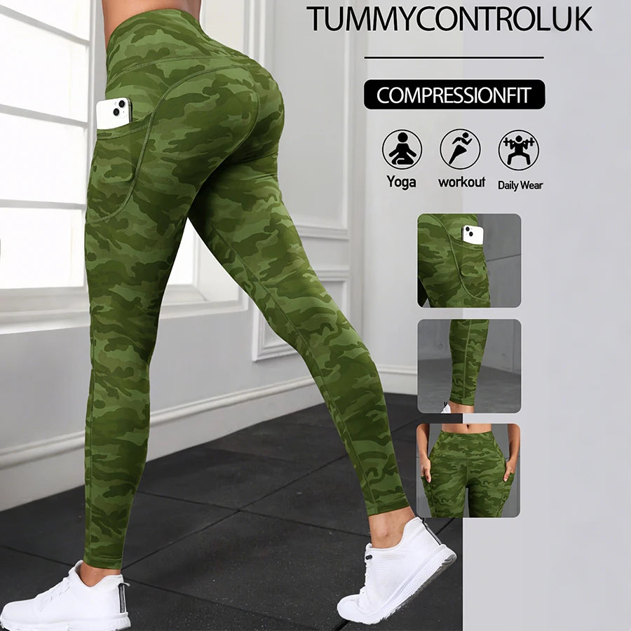 Women's Camouflage High-Waist Leggings with Pockets