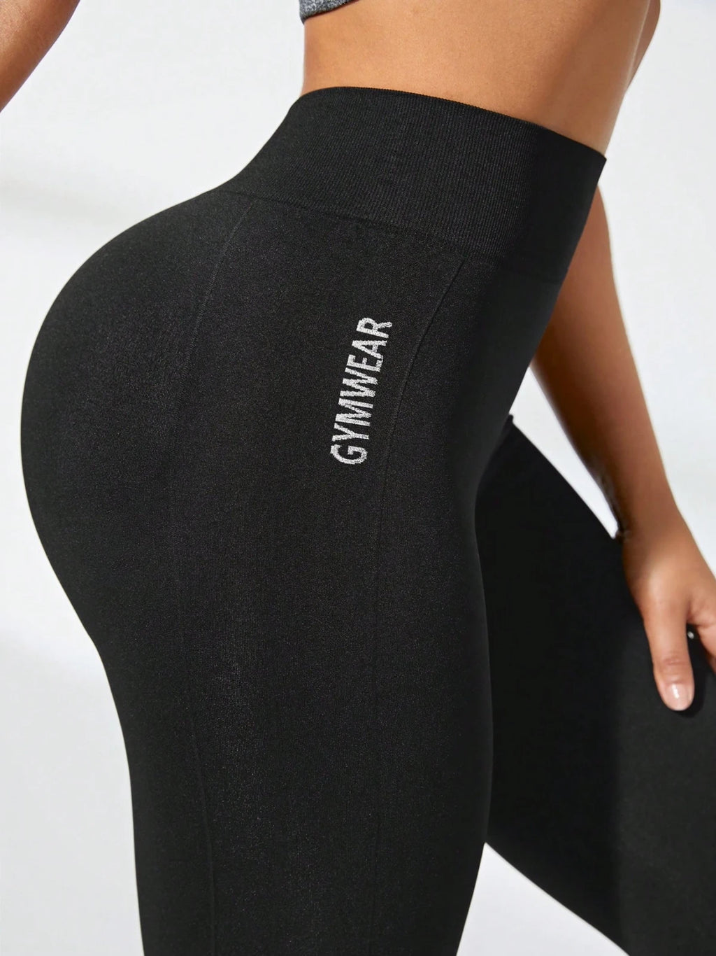 Women's High-Waist Seamless Gym Leggings with Letter Detail