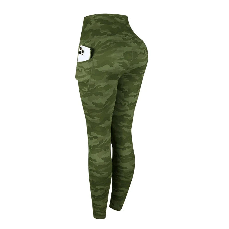Women's Camouflage High-Waist Leggings with Pockets