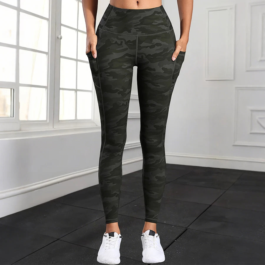 Women's Camouflage High-Waist Leggings with Pockets