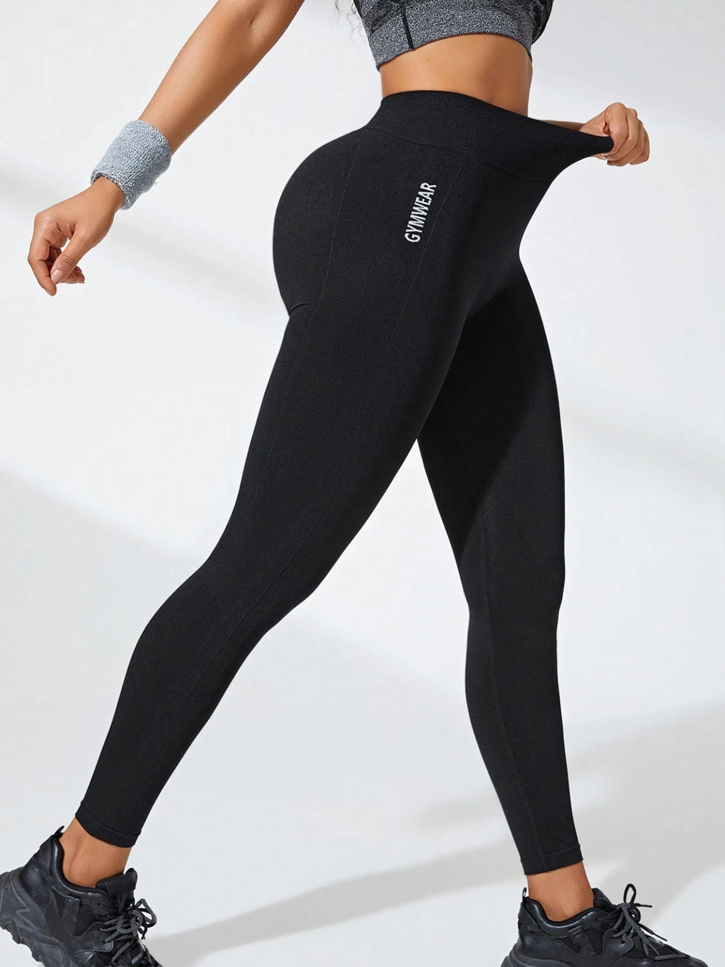 Women's High-Waist Seamless Gym Leggings with Letter Detail