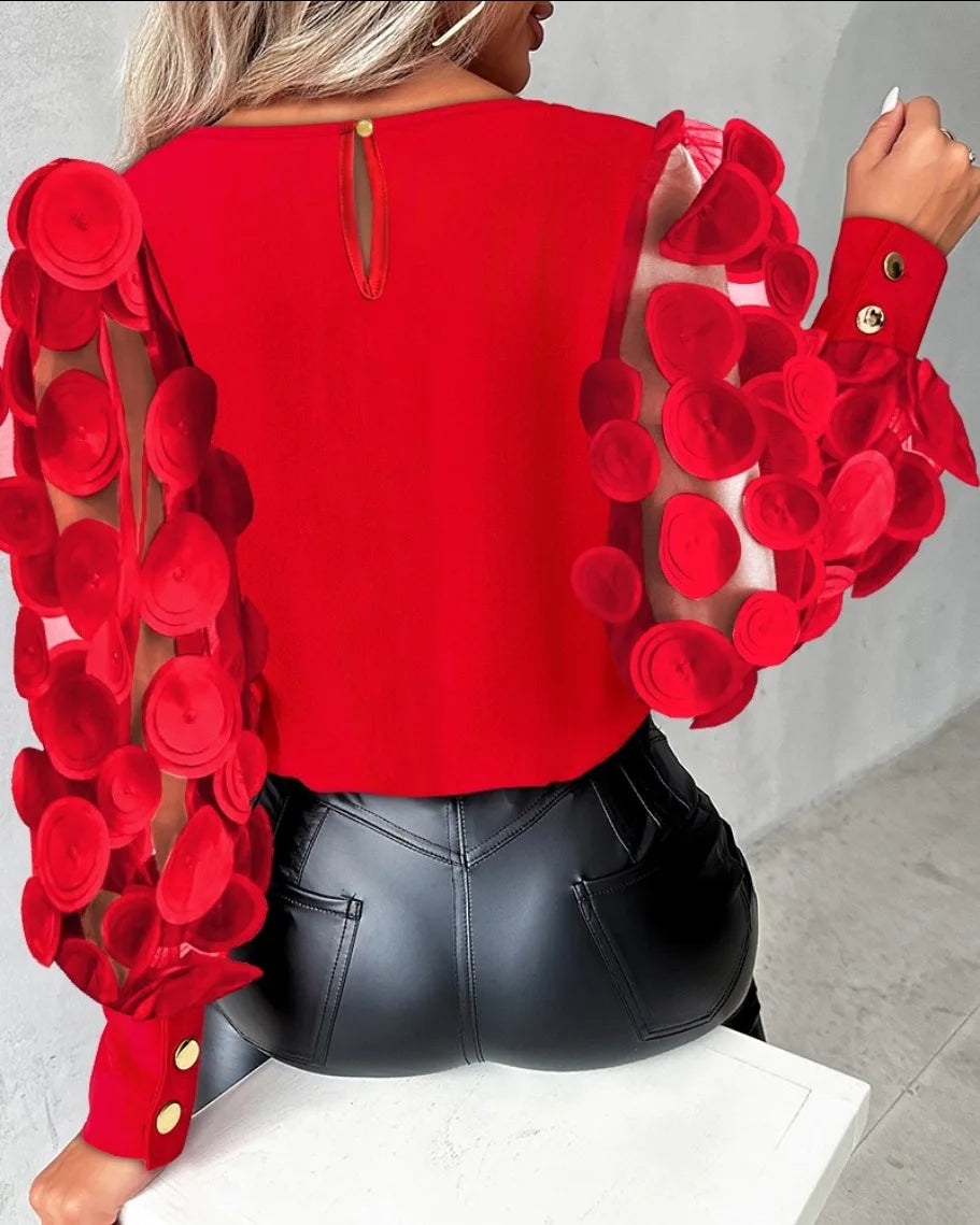 Puff Sleeve Patchwork Blouse