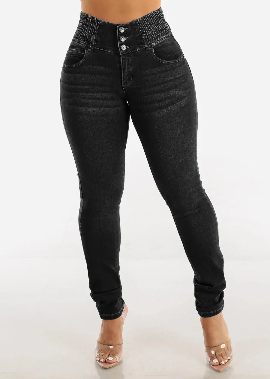 High Waist Elastic Slim Jeans