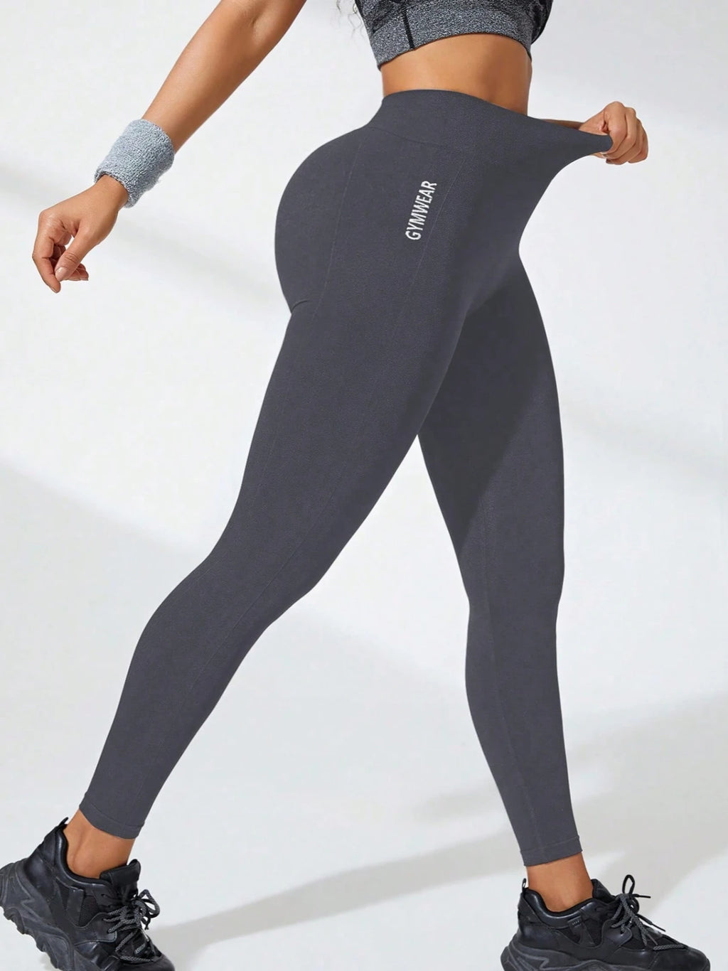 Women's High-Waist Seamless Gym Leggings with Letter Detail