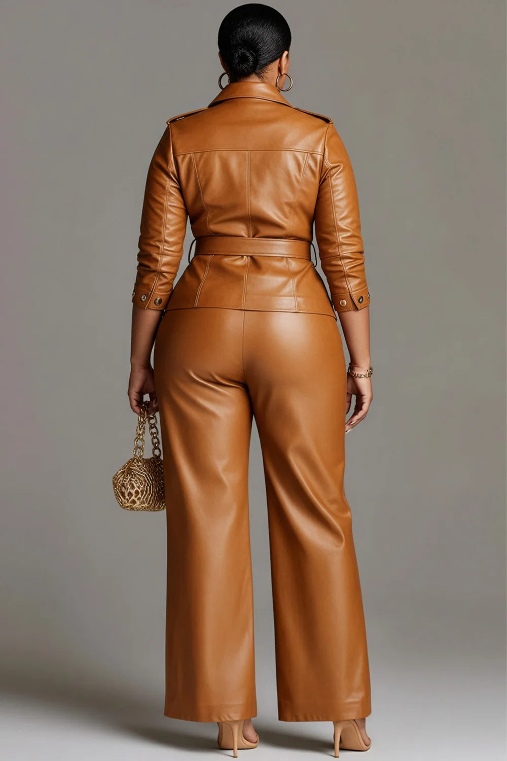 Women's Plus Size PU Leather Two-Piece Pant Suit