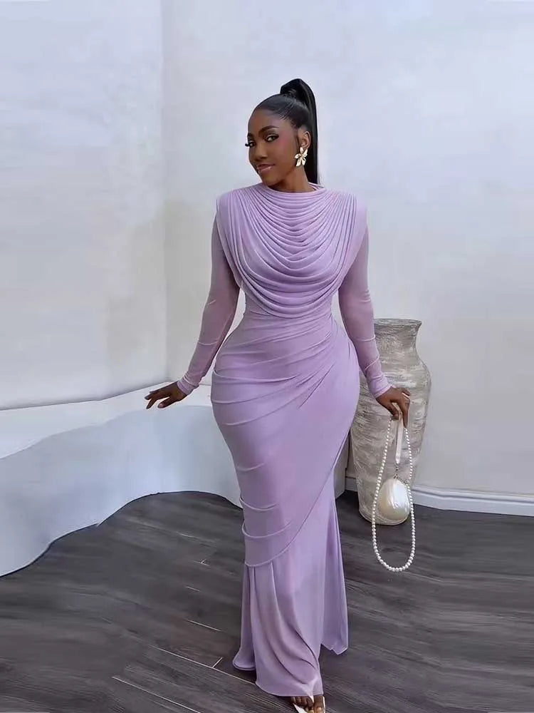 Mesh Draped Collar Bodycon Midi Dress