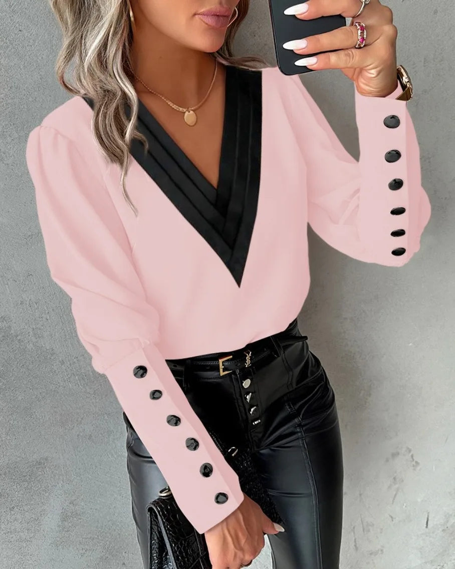 Puff Sleeve Patchwork Blouse