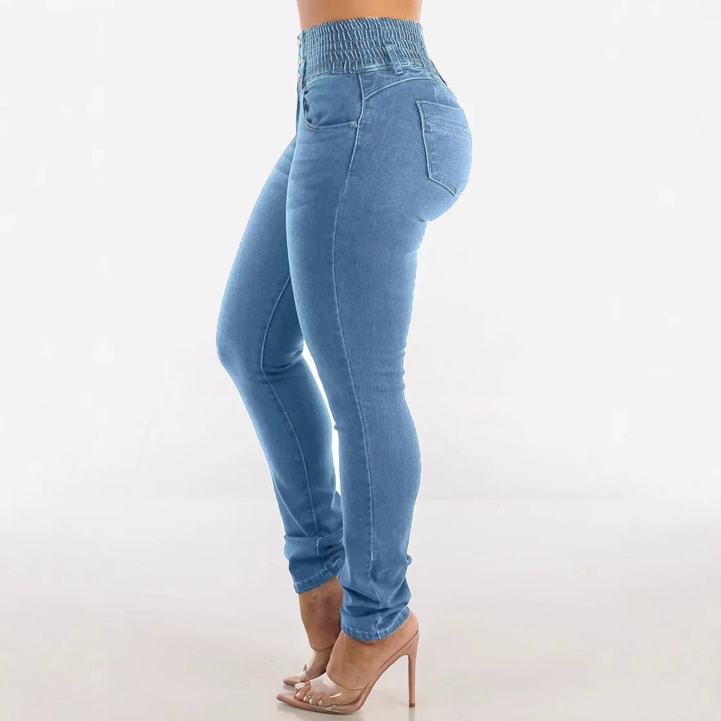 High Waist Elastic Slim Jeans