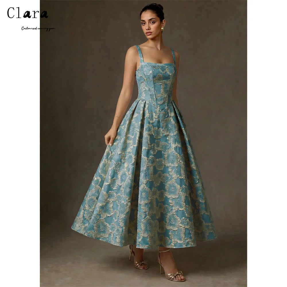 Clara A-Line Evening Dress — Square Collar, Ankle Length