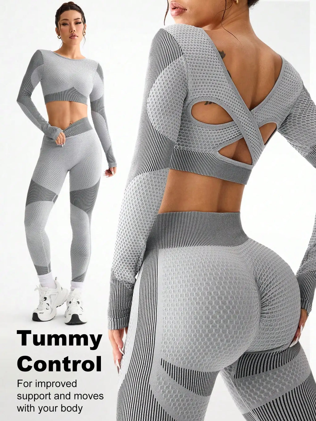 Women's 2-Piece Seamless Sports Set — Long Sleeve Top & High-Waist Leggings