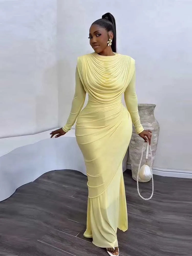 Mesh Draped Collar Bodycon Midi Dress
