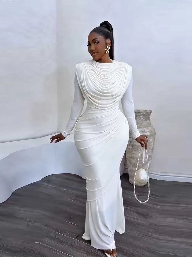 Mesh Draped Collar Bodycon Midi Dress
