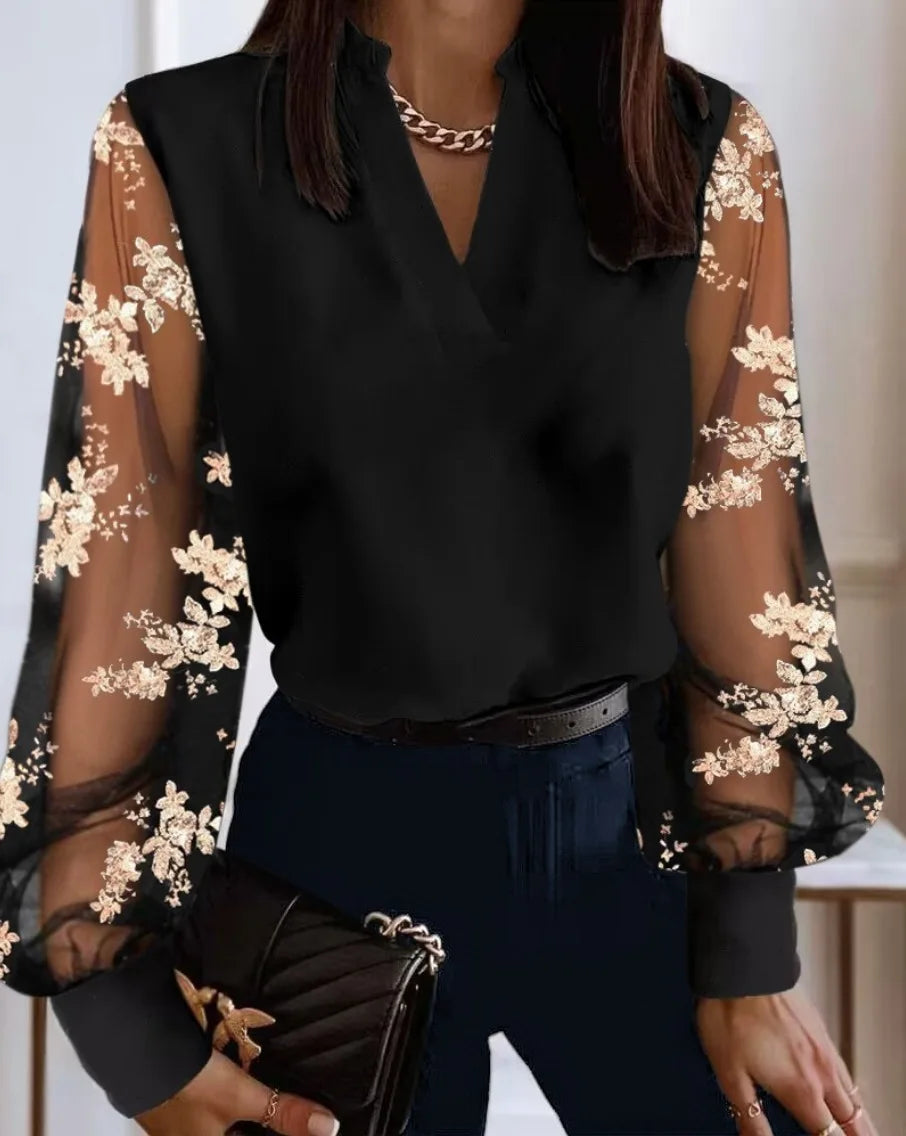 Puff Sleeve Patchwork Blouse