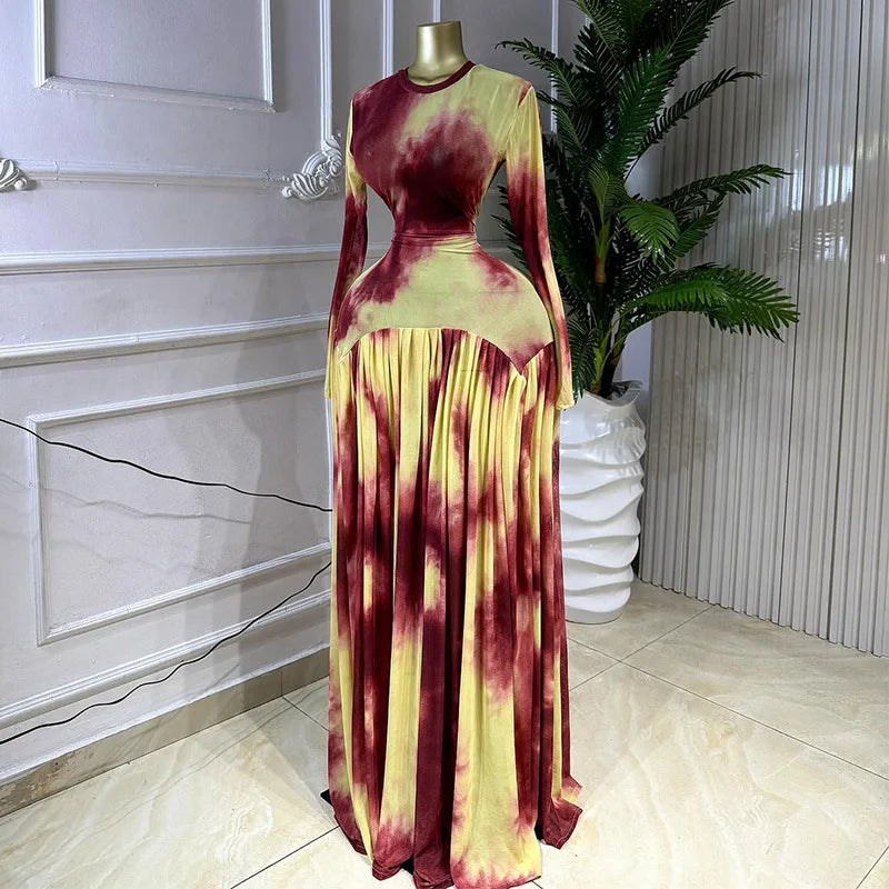 Printed Pleated A-Line Evening Gown