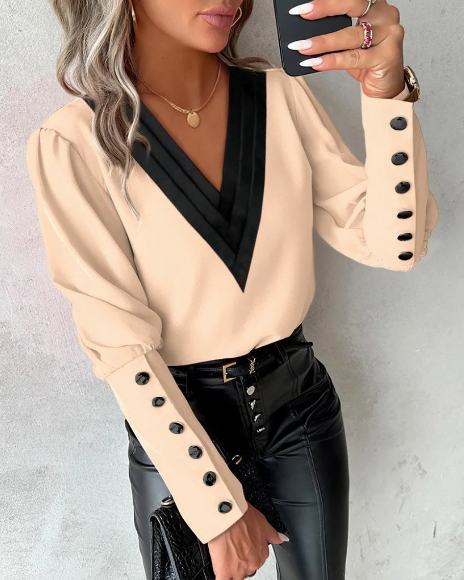 Puff Sleeve Patchwork Blouse