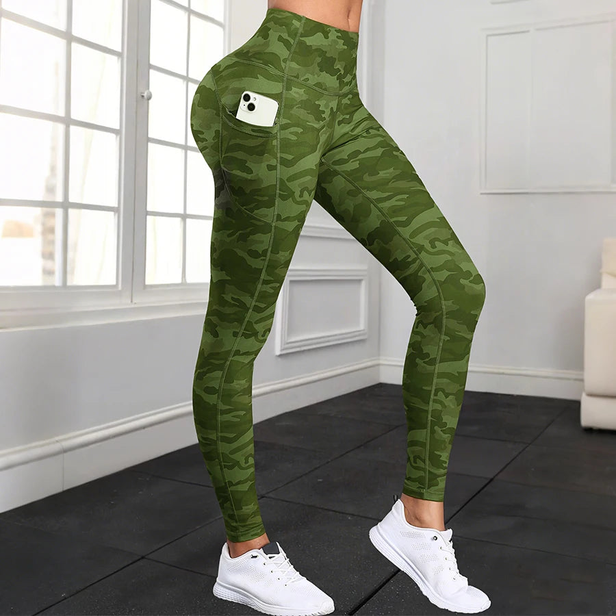 Women's Camouflage High-Waist Leggings with Pockets