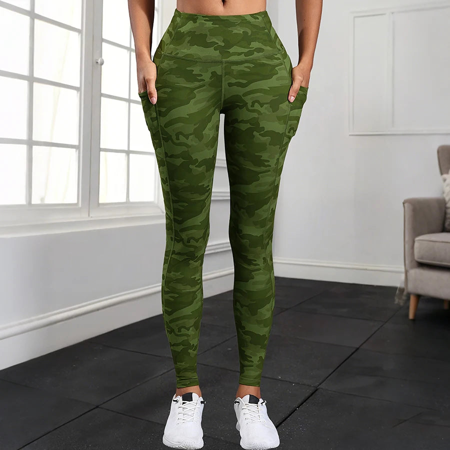 Women's Camouflage High-Waist Leggings with Pockets