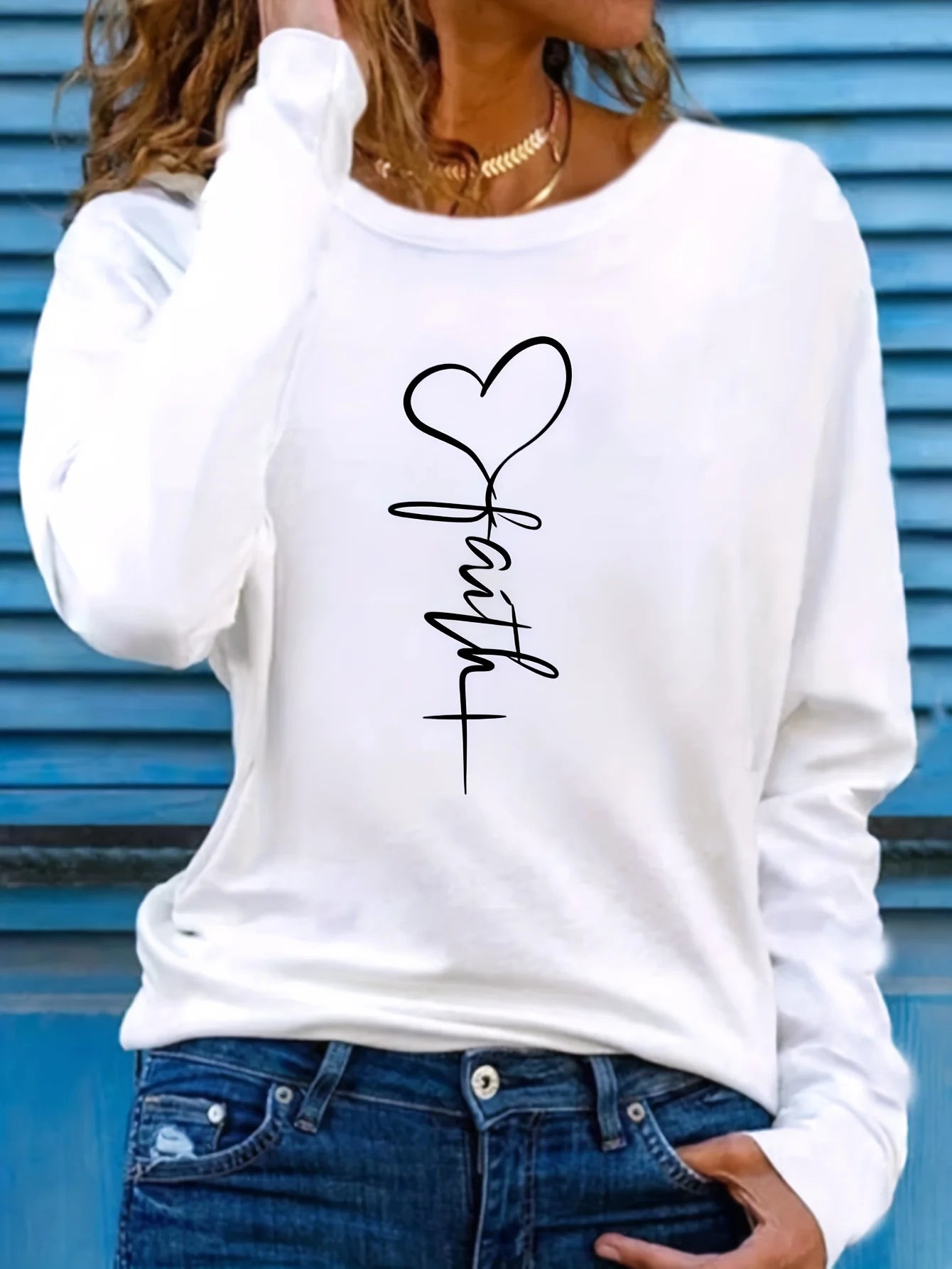 Faith Print Long Sleeve Top