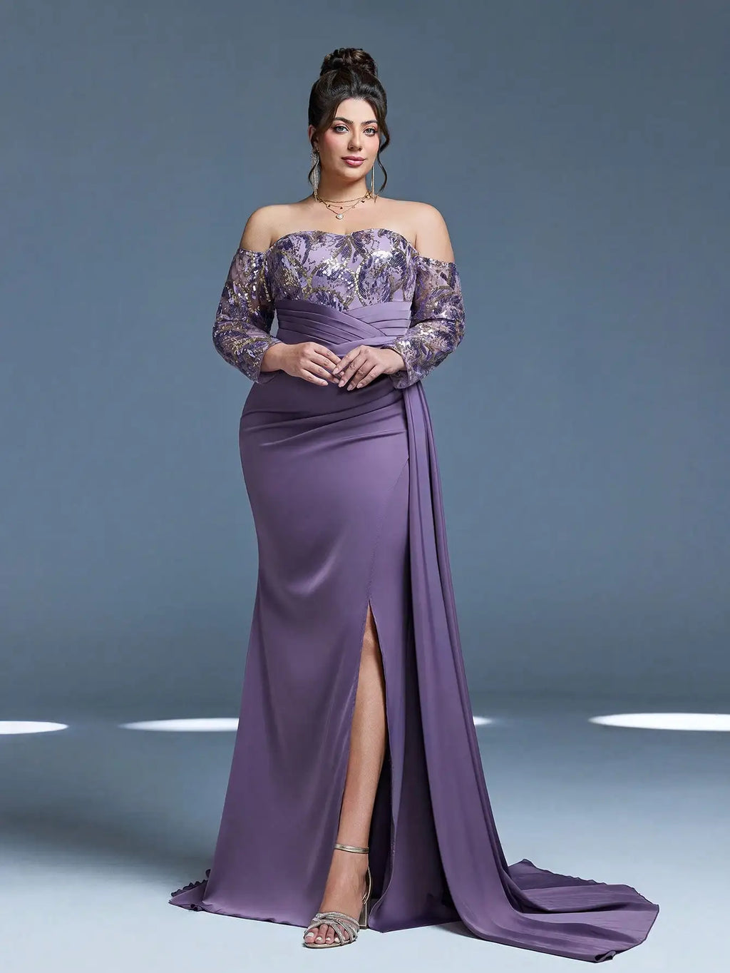 Women's Off-Shoulder Sequin Mermaid Evening Gown