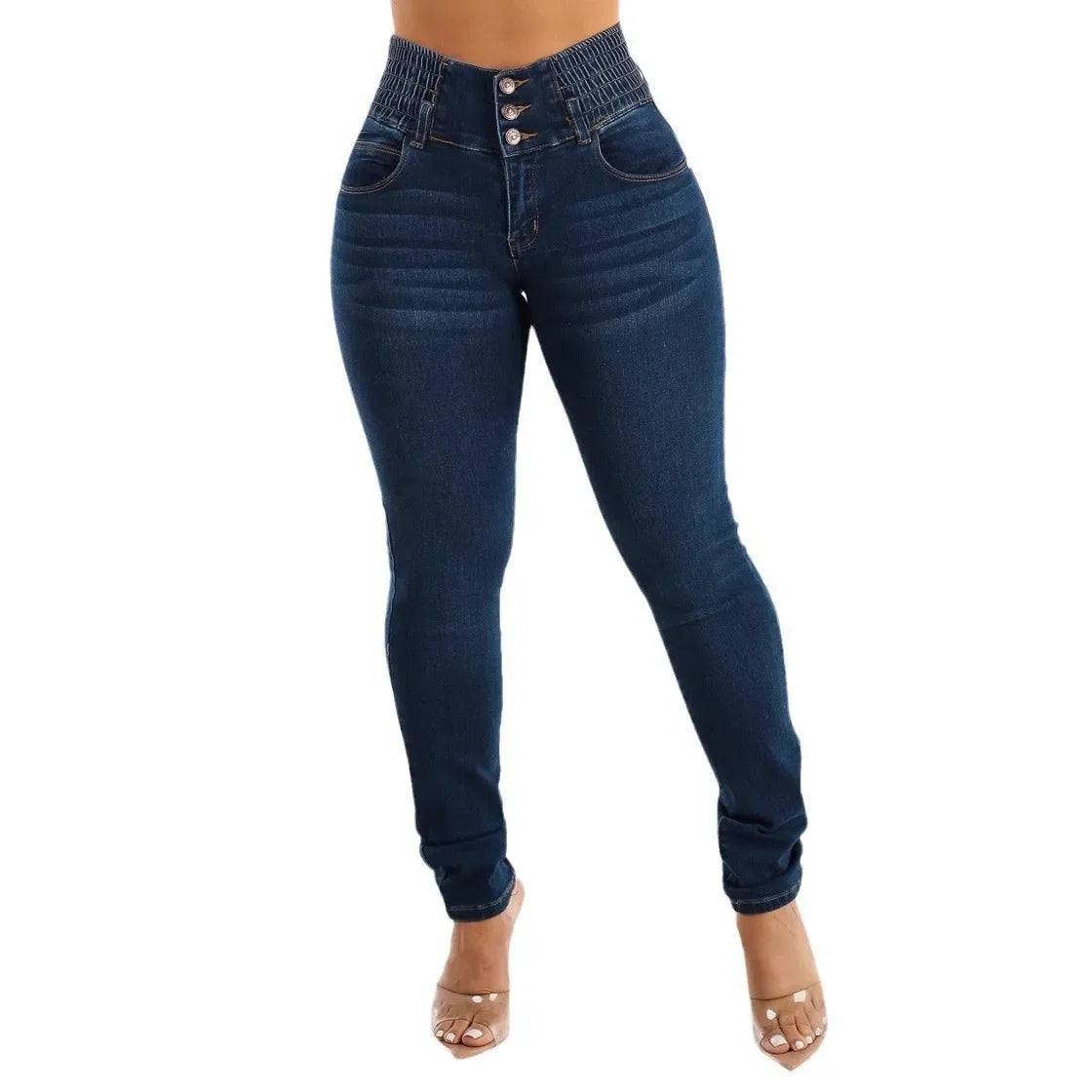 High Waist Elastic Slim Jeans