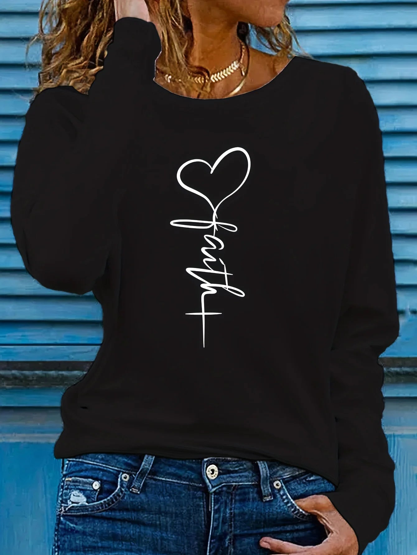 Faith Print Long Sleeve Top