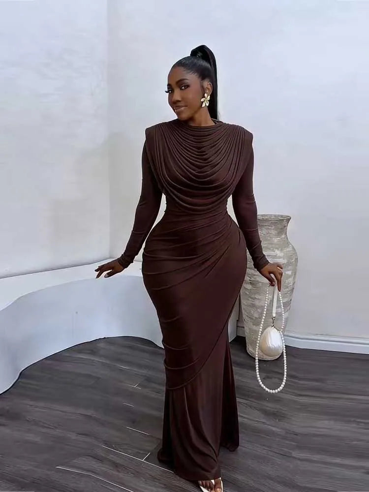 Mesh Draped Collar Bodycon Midi Dress