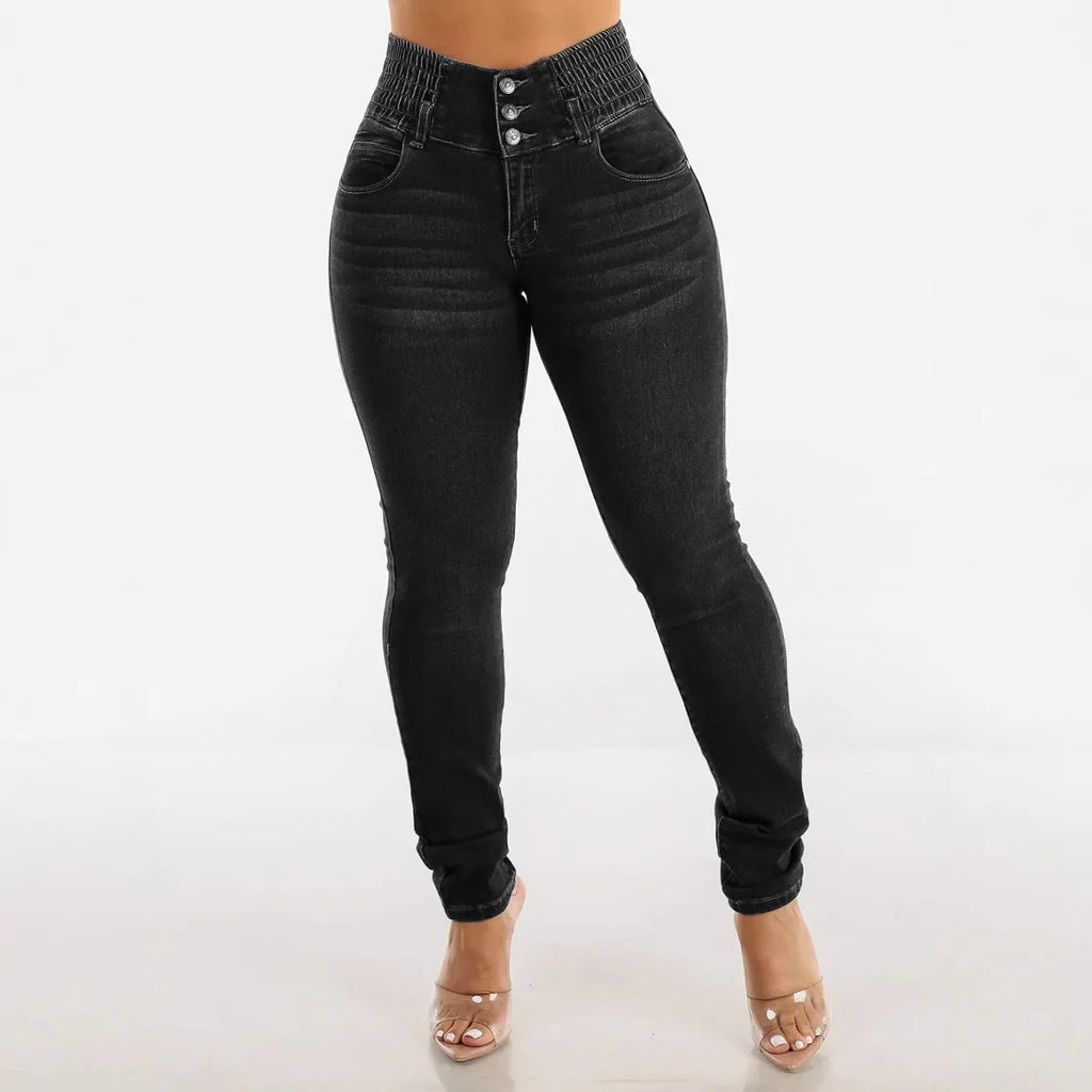 High Waist Elastic Slim Jeans