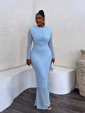 Mesh Draped Collar Bodycon Midi Dress