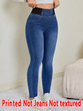 Imitation Denim Printed Leggings – All-Season Stretch Pants
