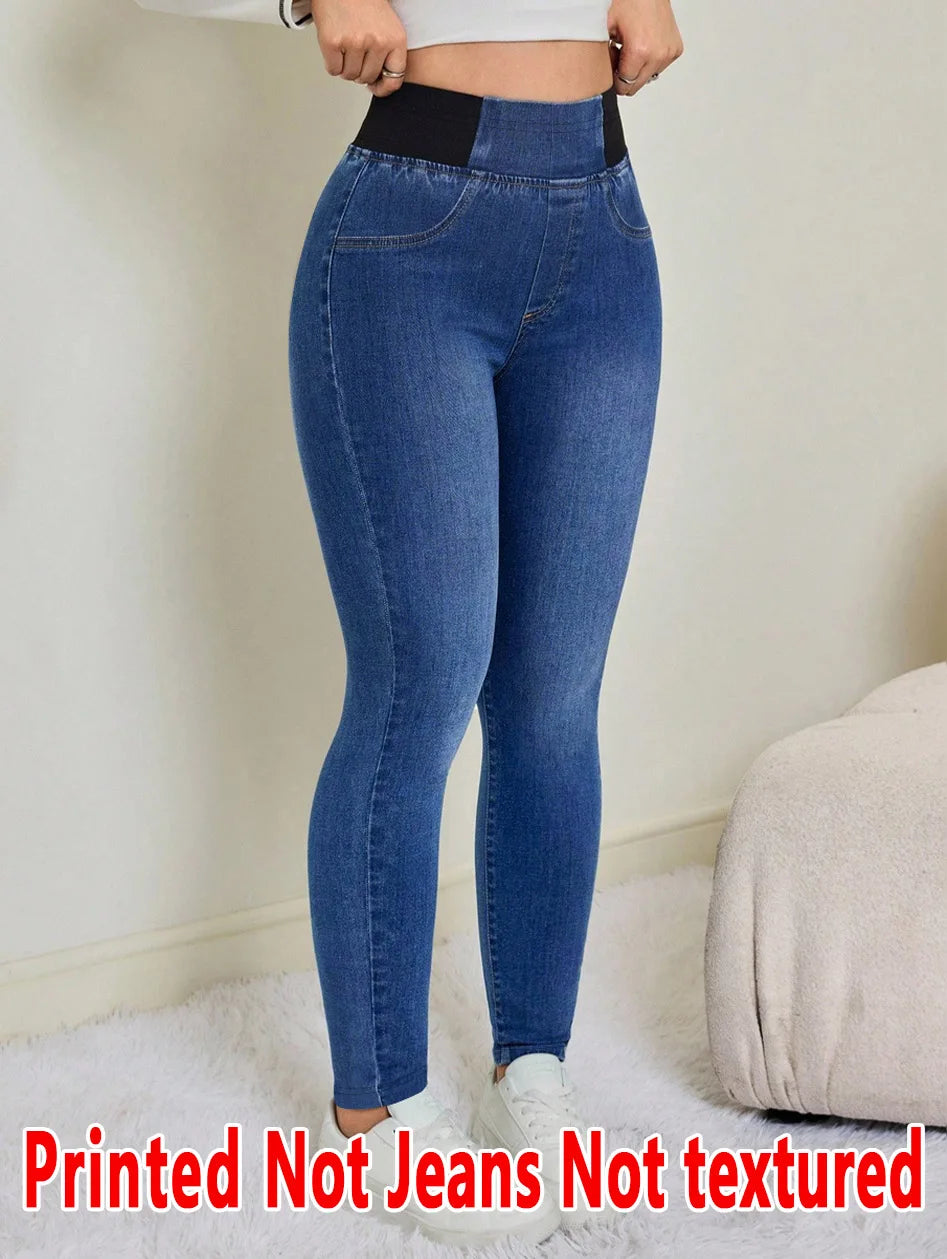 Imitation Denim Printed Leggings – All-Season Stretch Pants
