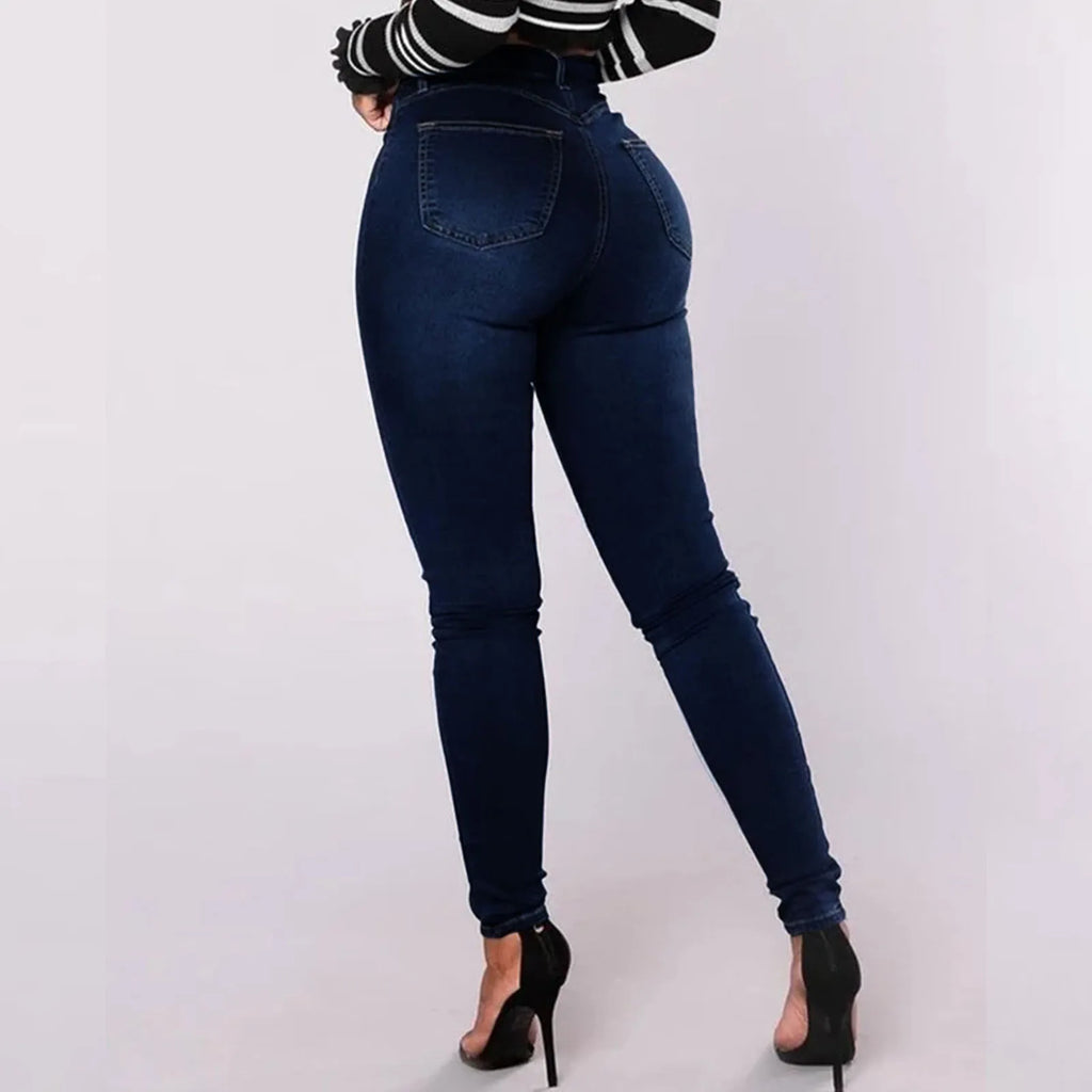 Women's High Waist Double-Breasted Multi-Button Skinny Jeans